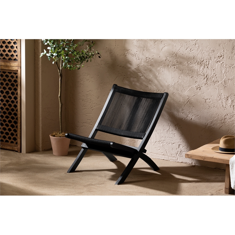 South Shore Agave Wood and Rope Lounge Chair  Black