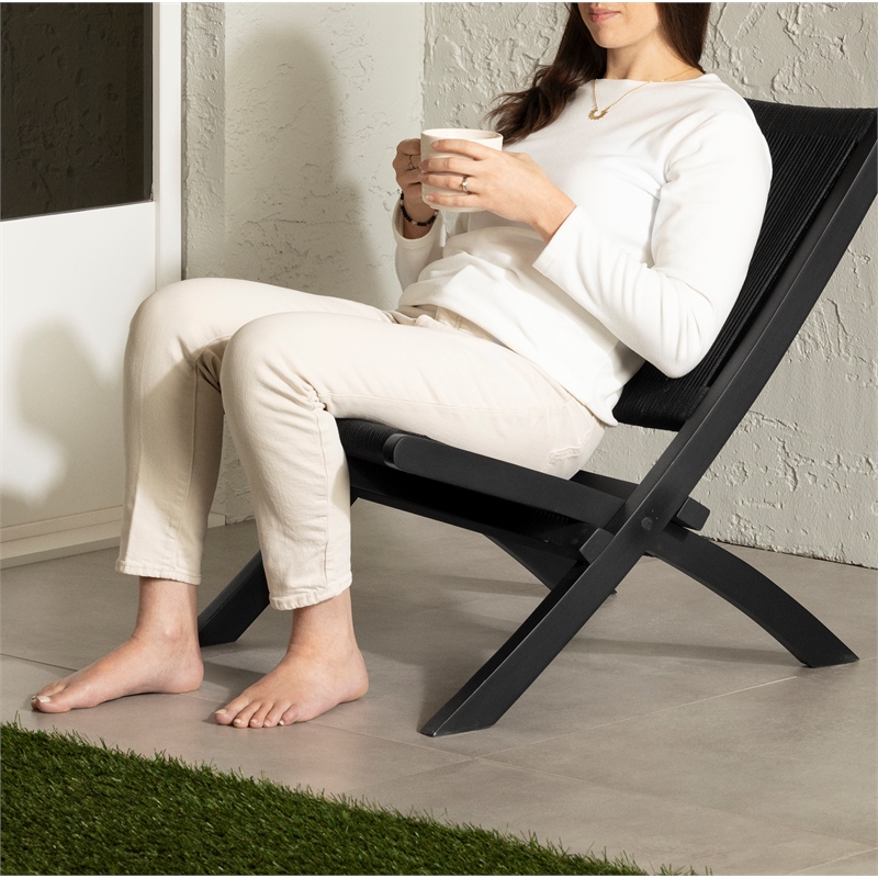 South Shore Agave Wood and Rope Lounge Chair  Black