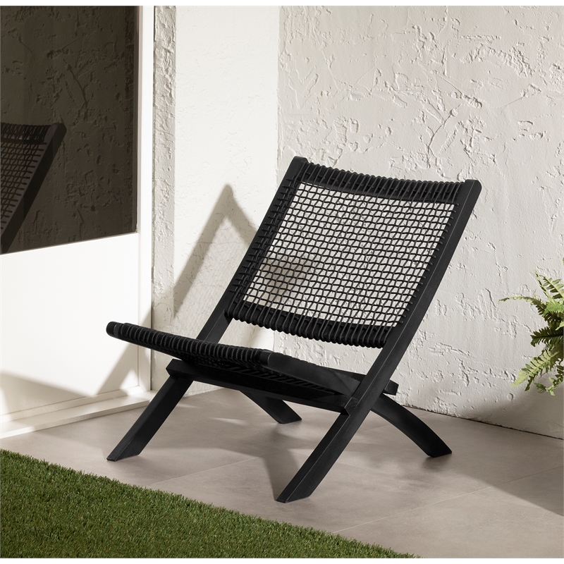 South Shore Agave Wood and Woven Rope Lounge Chair  Black
