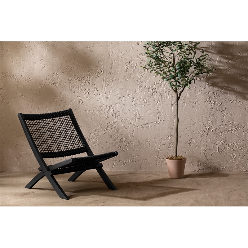 South Shore Agave Wood and Woven Rope Lounge Chair  Black