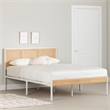 South Shore Bloom Metal Platform Bed with Natural Cane Full White and Natural