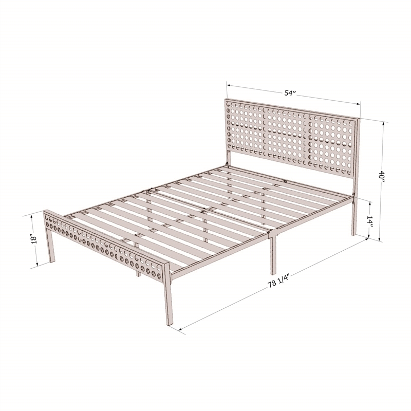 South Shore Bloom Metal Platform Bed with Natural Cane Full White and Natural