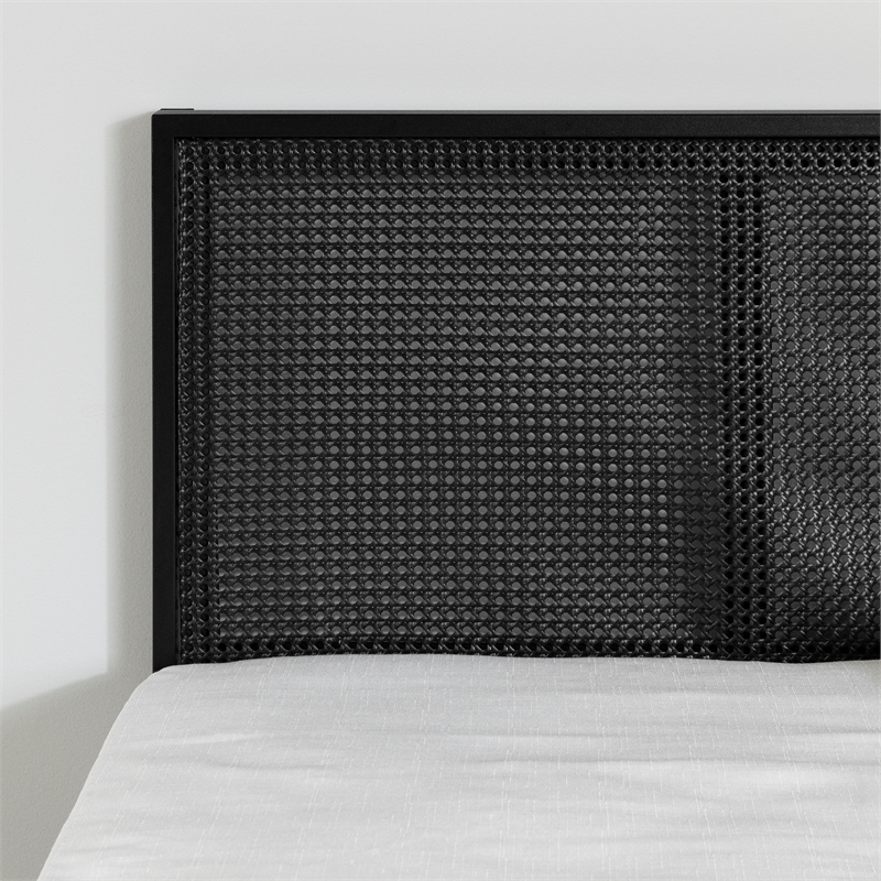 South Shore Hoya Metal Platform Bed with Natural Cane Full Pure Black