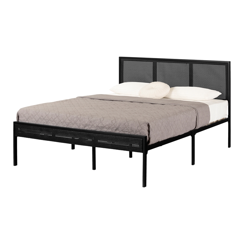 South Shore Hoya Metal Platform Bed with Natural Cane Full Pure Black