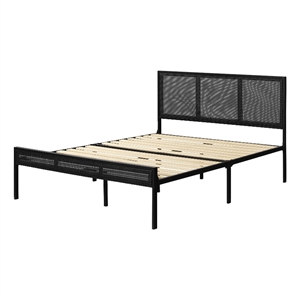 South Shore Hoya Metal Platform Bed with Natural Cane Full Pure Black
