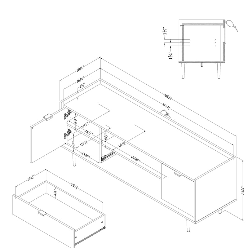 South Shore Hype TV Stand with Doors and Drawer Natural Walnut and Faux Marble