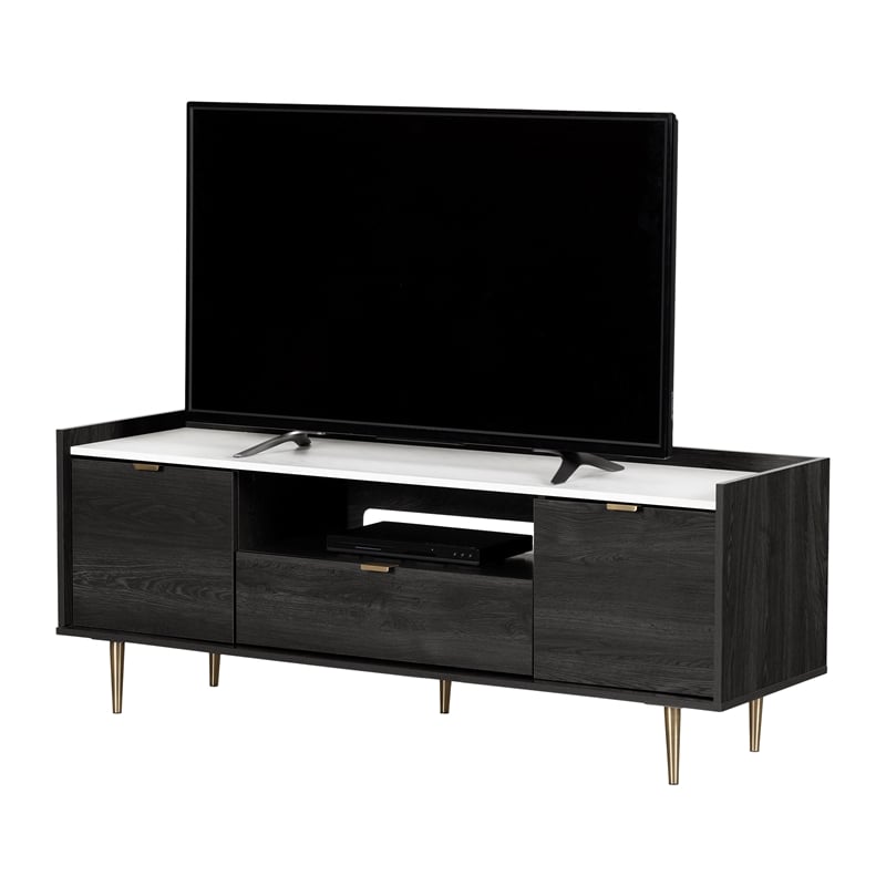 South Shore Hype TV Stand with Doors and Drawer Gray Oak and Faux Marble