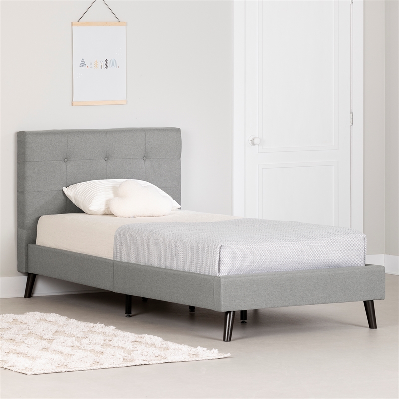 South Shore Dylane Upholstered Platform Bed and Headboard Twin Soft Gray