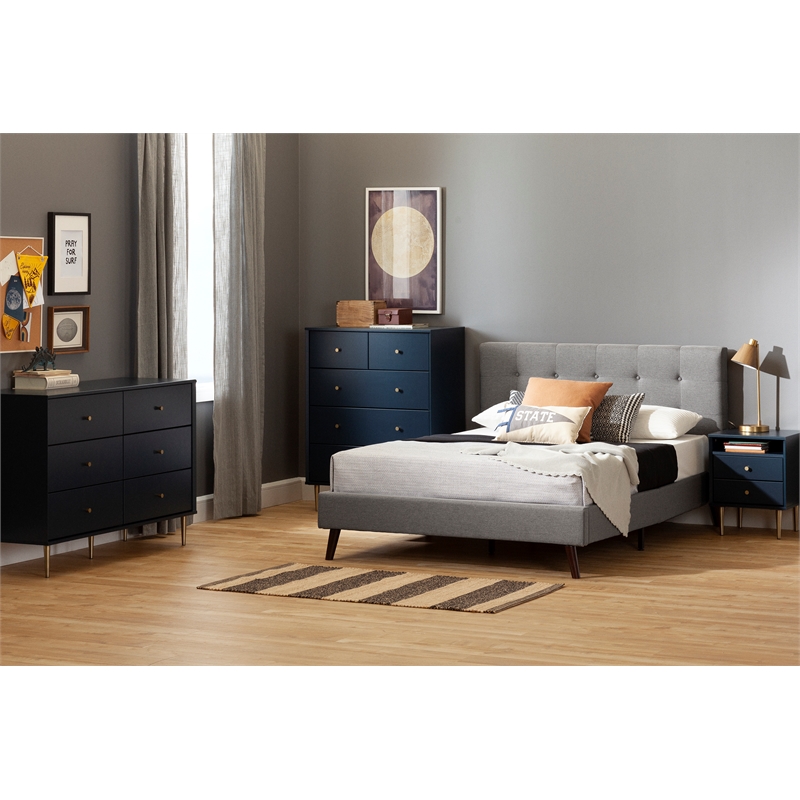 South Shore Dylane Upholstered Platform Bed and Headboard Full Soft Gray