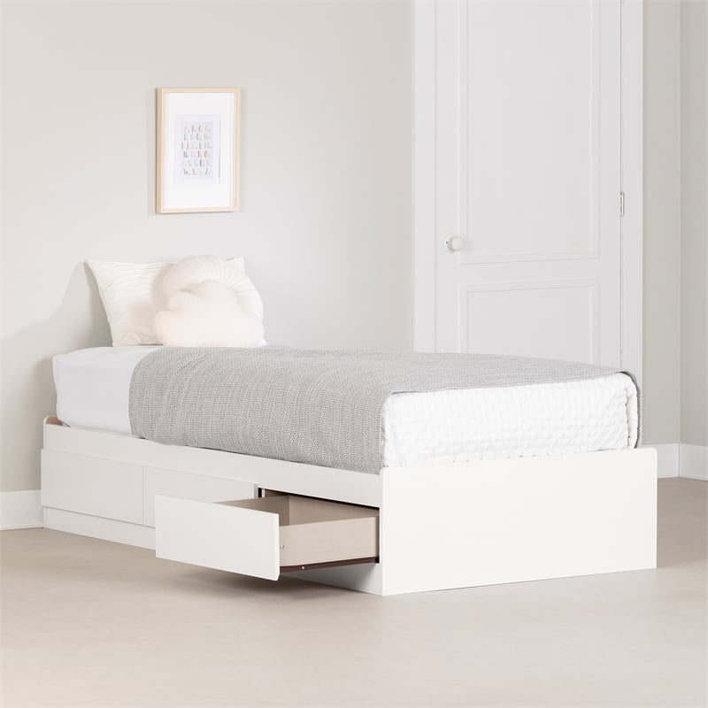 South Shore Hourra Mates Bed with 3 Drawers Twin Pure White