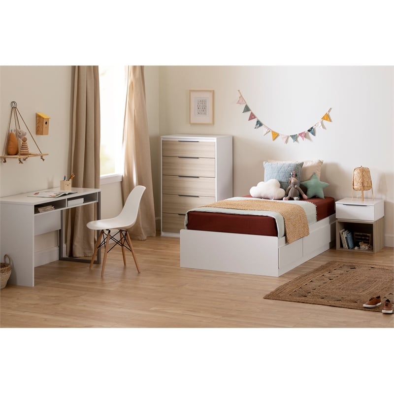 South Shore Hourra Mates Bed with 3 Drawers Twin Pure White