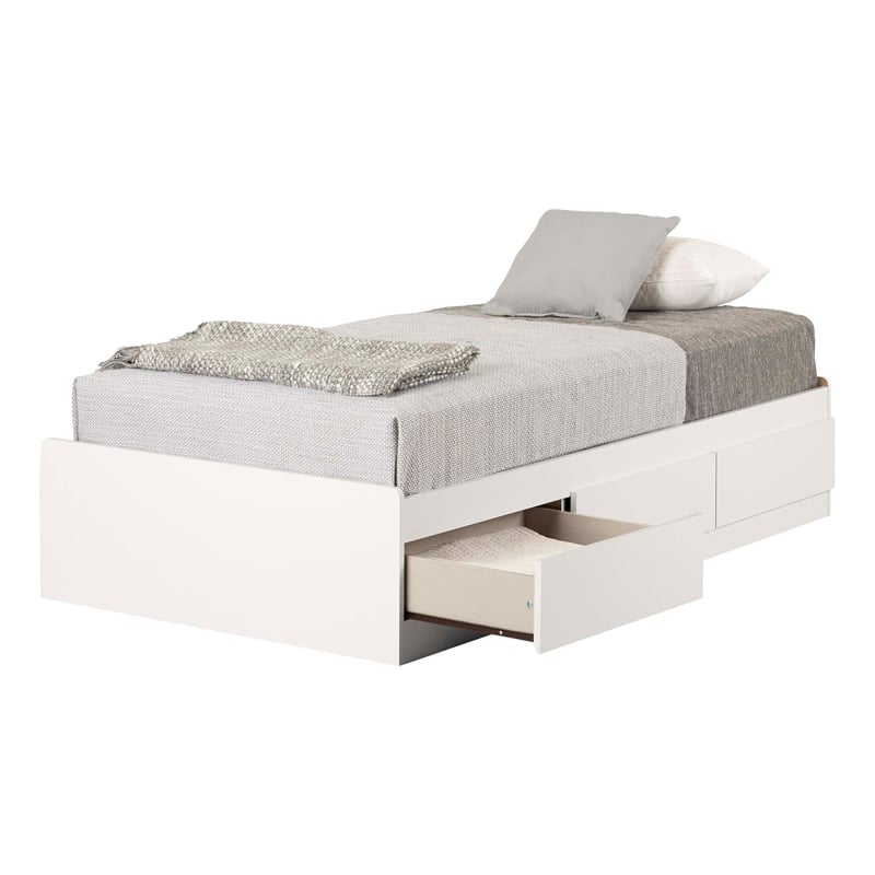 South Shore Hourra Mates Bed with 3 Drawers Twin Pure White