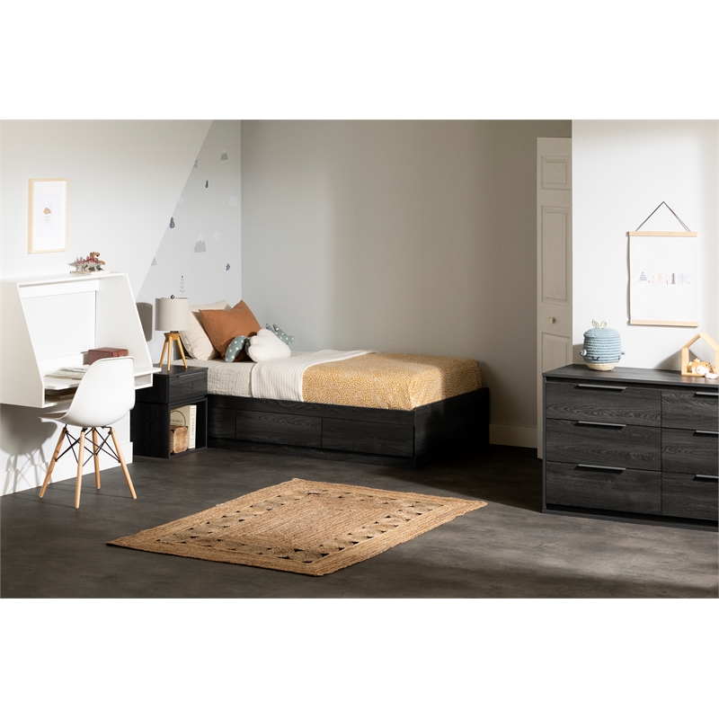 South Shore Hourra Mates Bed with 3 Drawers Twin Gray Oak
