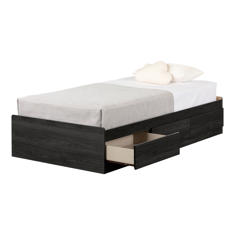 South Shore Hourra Mates Bed with 3 Drawers Twin Gray Oak