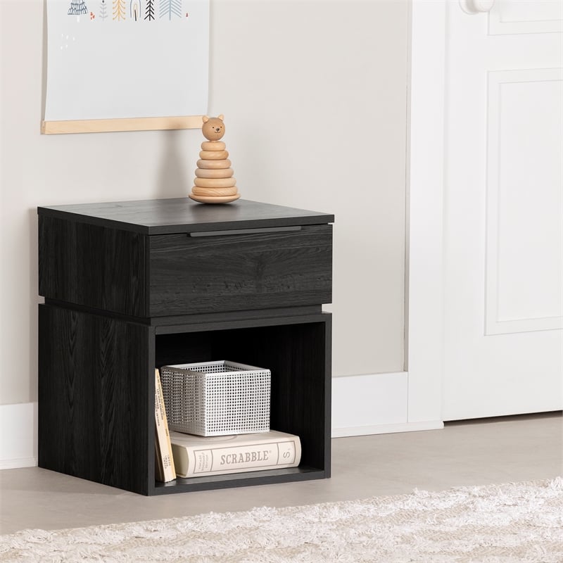 South Shore Hourra 1-Drawer Nightstand  Gray Oak