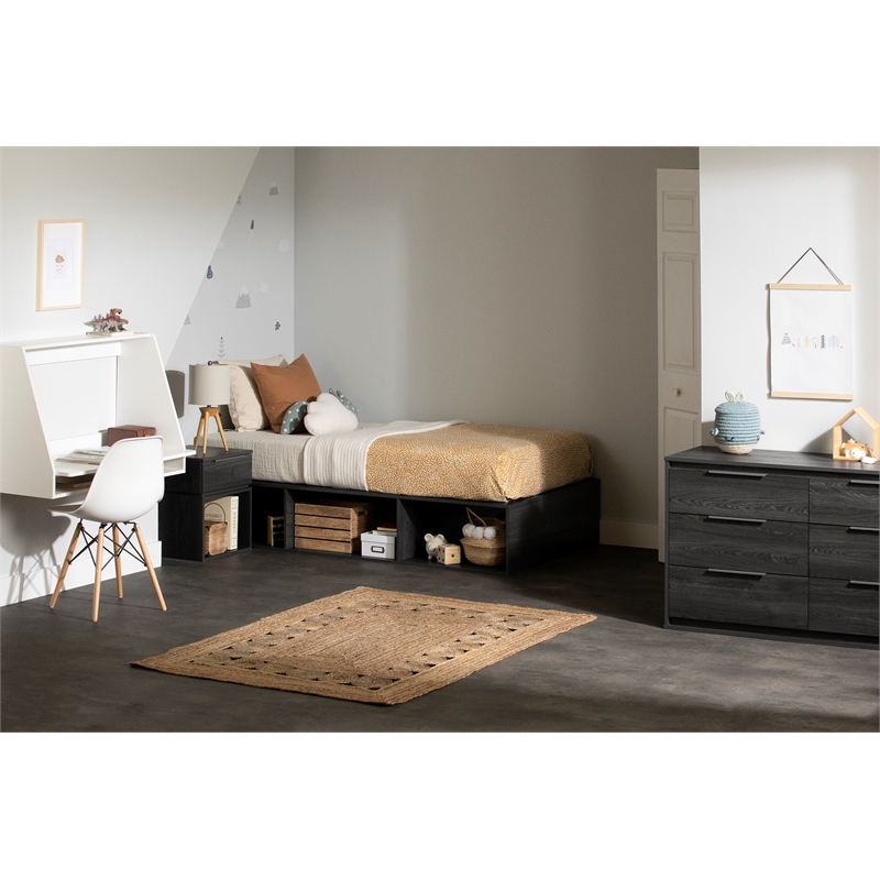 South Shore Hourra 1-Drawer Nightstand  Gray Oak