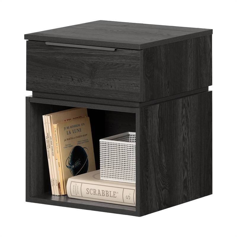 South Shore Hourra 1-Drawer Nightstand  Gray Oak