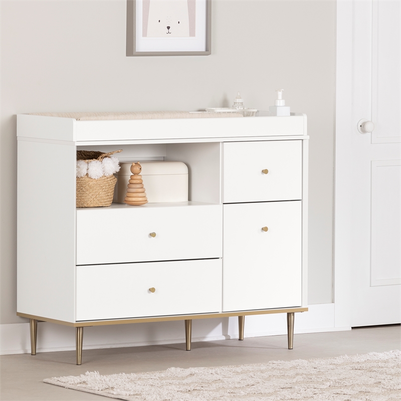 South Shore Dylane Changing Table with Drawers and Open Storage  Pure White