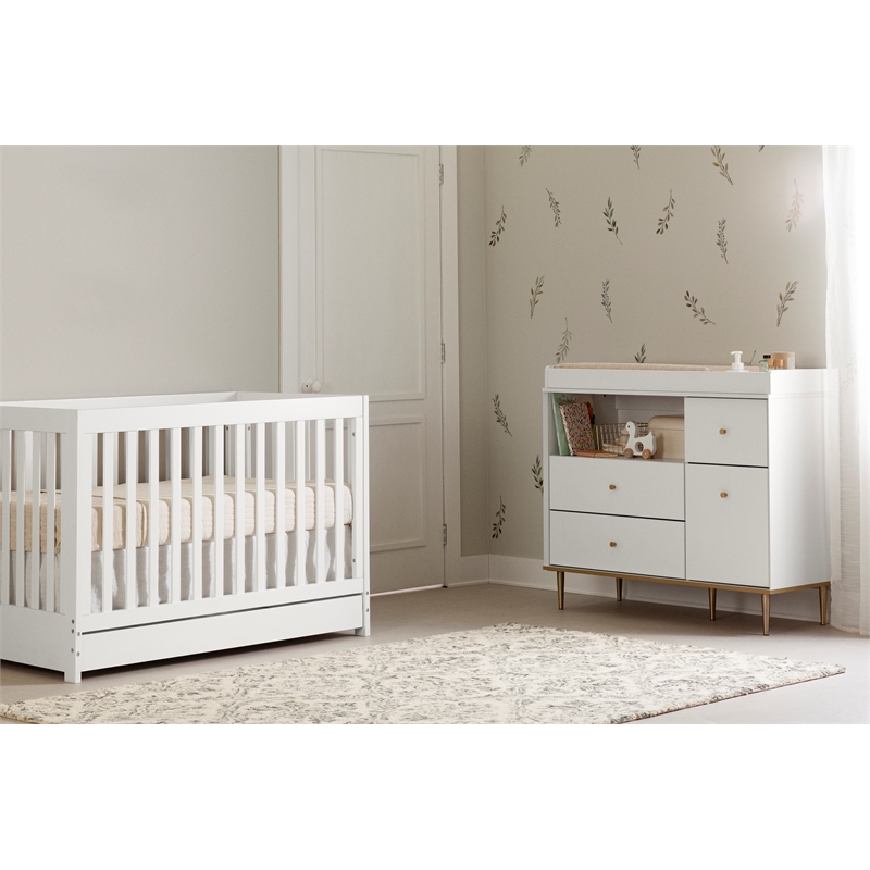 South Shore Dylane Changing Table with Drawers and Open Storage  Pure White