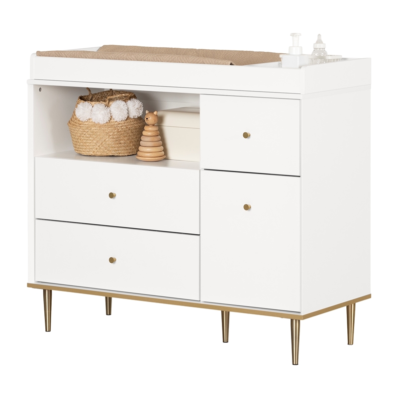 South Shore Dylane Changing Table with Drawers and Open Storage  Pure White