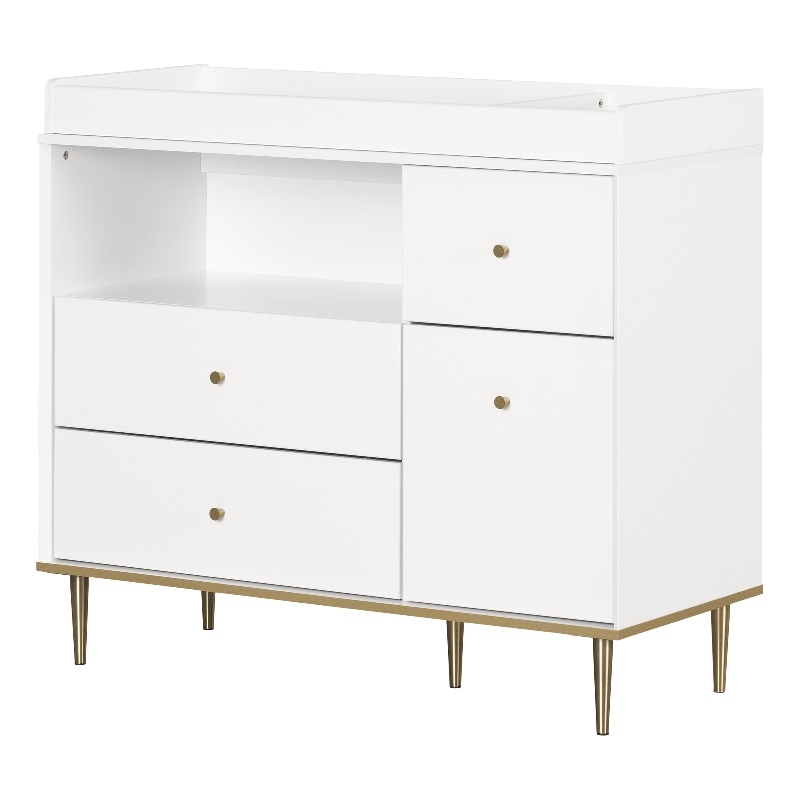 South Shore Dylane Changing Table with Drawers and Open Storage  Pure White