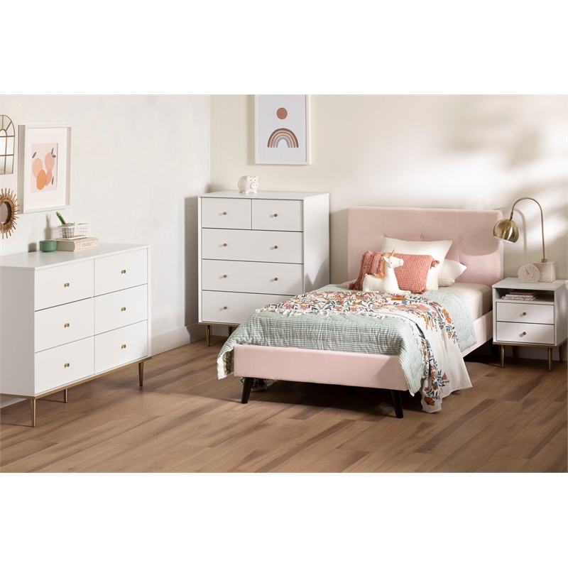 South Shore Dylane Upholstered Platform Bed and Headboard Twin Pale Pink