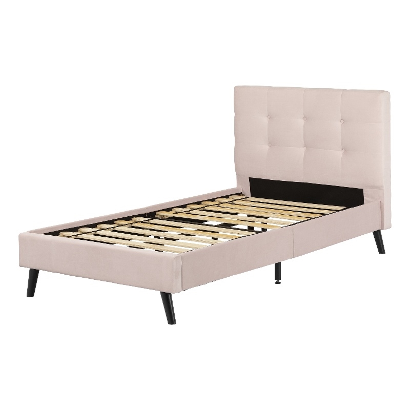 South Shore Dylane Upholstered Platform Bed and Headboard Twin Pale Pink