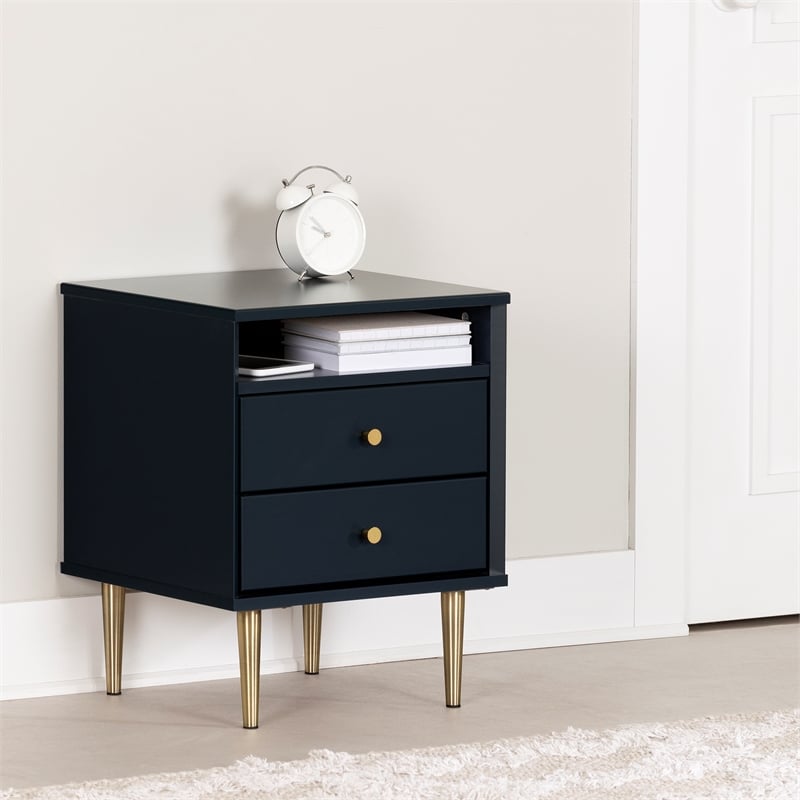 South Shore Dylane 2-Drawer Nightstand  Navy Blue