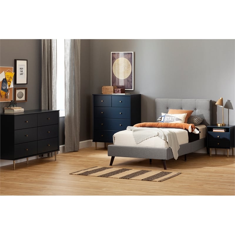South Shore Dylane 2-Drawer Nightstand  Navy Blue
