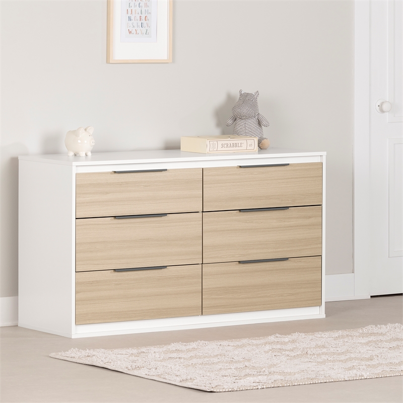 South Shore Hourra 6-Drawer Dresser  Soft Elm and White