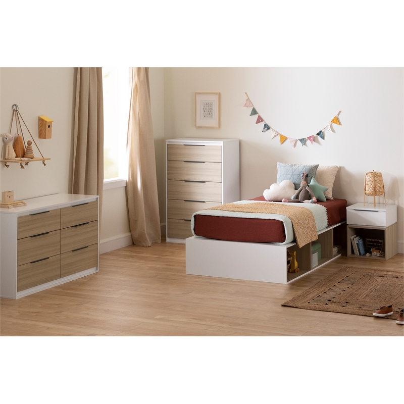 South Shore Hourra 6-Drawer Dresser  Soft Elm and White