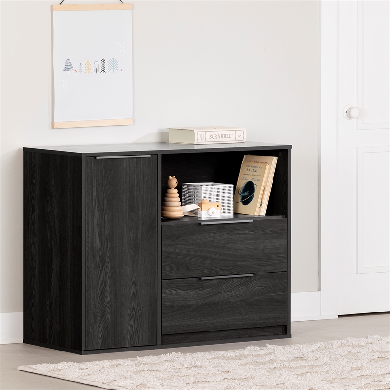 South Shore Hourra 2-Drawer Dresser with Door  Gray Oak