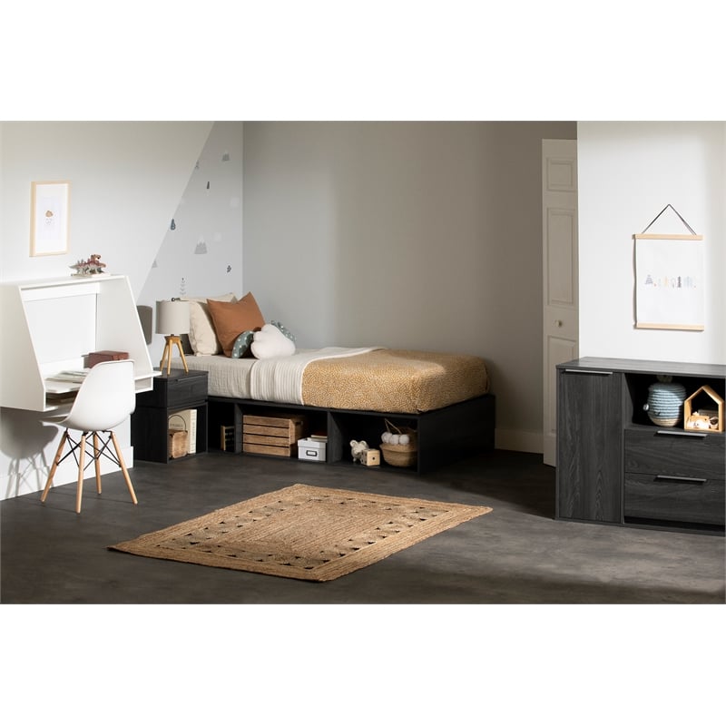 South Shore Hourra 2-Drawer Dresser with Door  Gray Oak