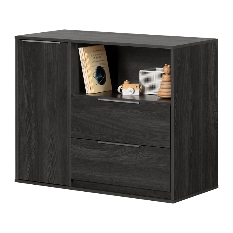 South Shore Hourra 2-Drawer Dresser with Door  Gray Oak