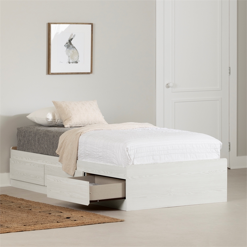South Shore Hazen Mates Bed with 3 Drawers Twin White Pine