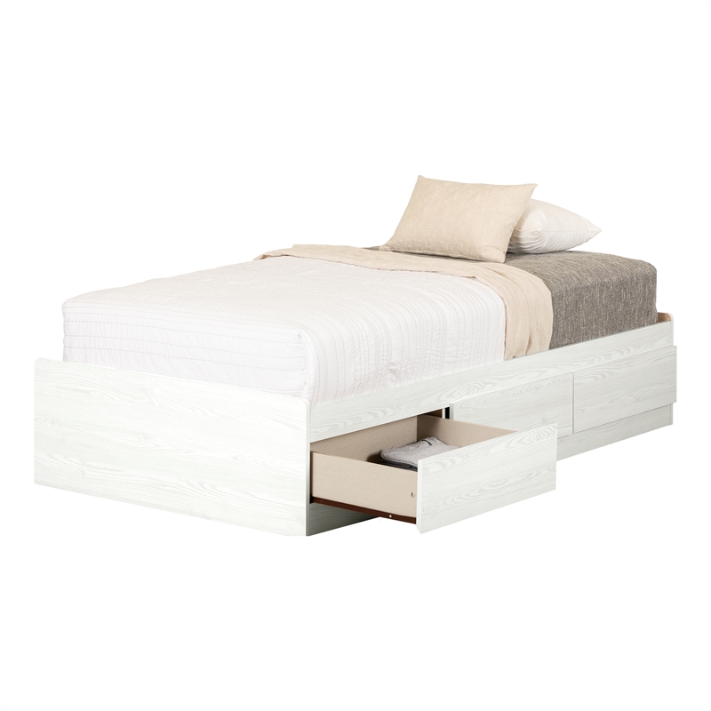 South Shore Hazen Mates Bed with 3 Drawers Twin White Pine