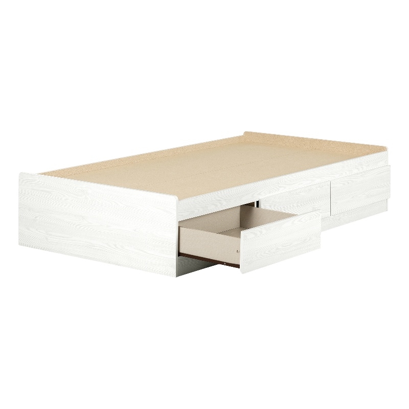 South Shore Hazen Mates Bed with 3 Drawers Twin White Pine
