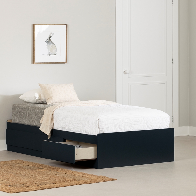 South Shore Hazen Mates Bed with 3 Drawers Twin Navy Blue