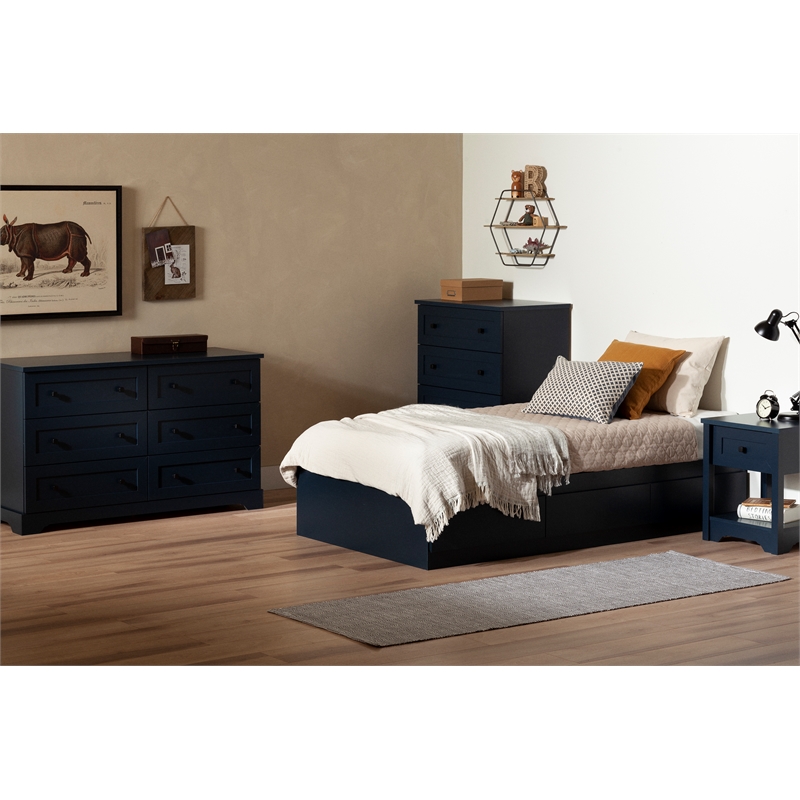 South Shore Hazen Mates Bed with 3 Drawers Twin Navy Blue