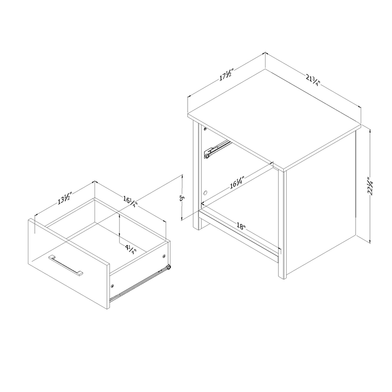 South Shore Fernley 1-Drawer Nightstand  White Pine
