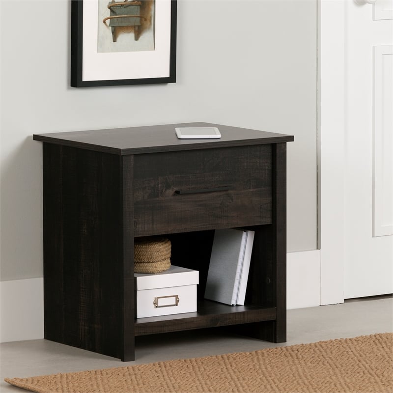 South Shore Fernley 1-Drawer Nightstand  Rubbed Black
