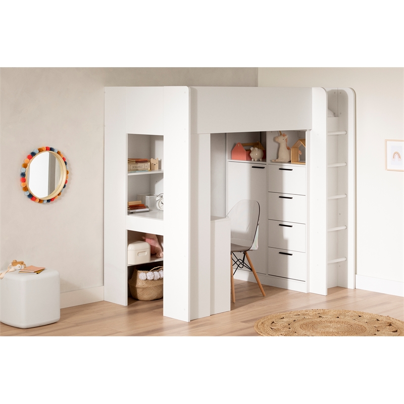 South Shore Logik Loft Bed with Desk Twin Pure White