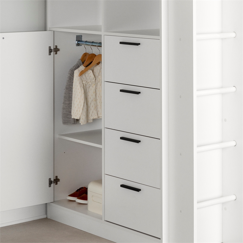 South Shore Logik Loft Bed with Desk Twin Pure White