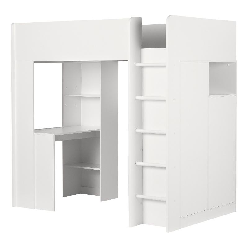 South Shore Logik Loft Bed with Desk Twin Pure White