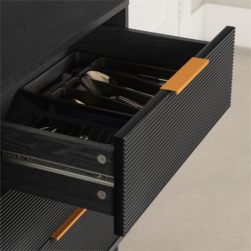 South Shore Arlo Sideboard with Ribbed Doors and Drawers  Ash Oak and Gold