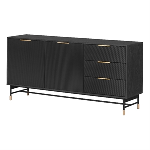 South Shore Arlo Sideboard with Ribbed Doors and Drawers  Ash Oak and Gold
