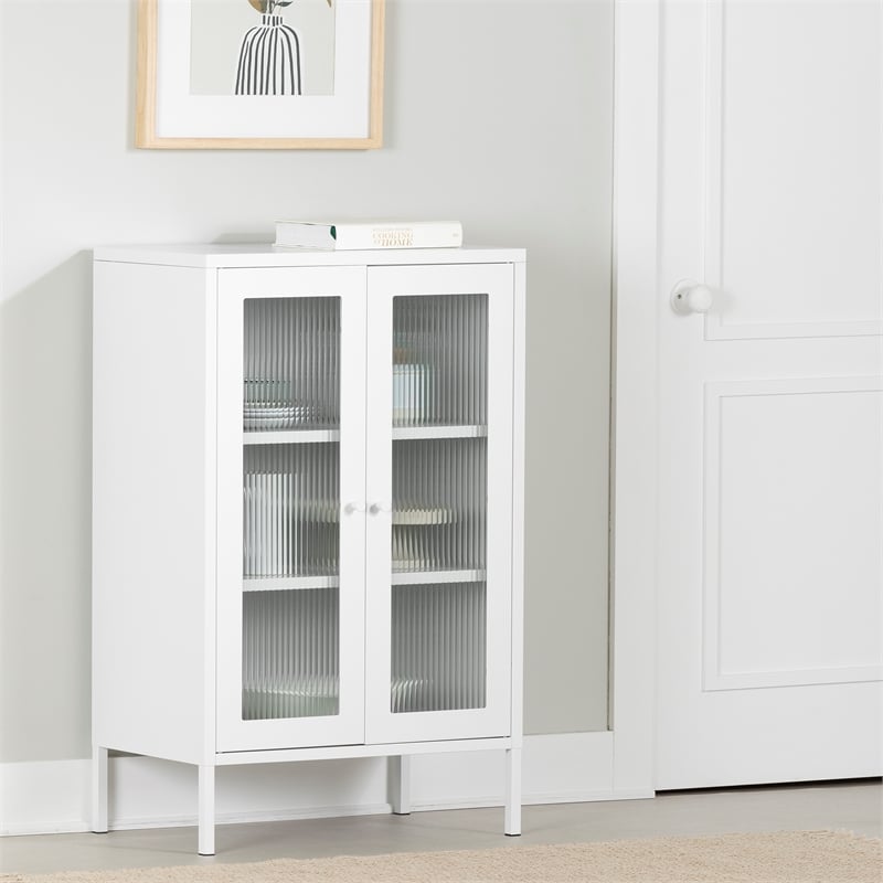 South Shore Eddison Storage Cabinet with Glass Doors  White