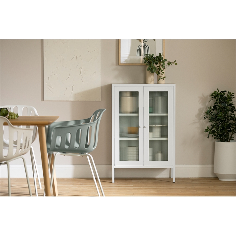 South Shore Eddison Storage Cabinet with Glass Doors  White