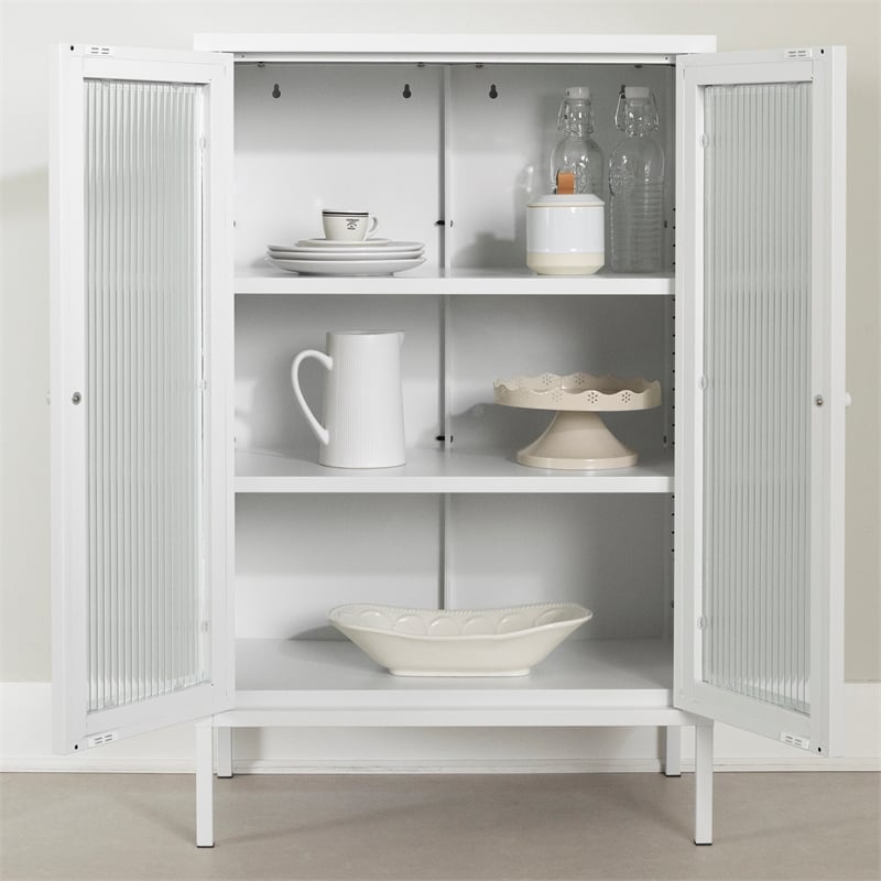 South Shore Eddison Storage Cabinet with Glass Doors  White
