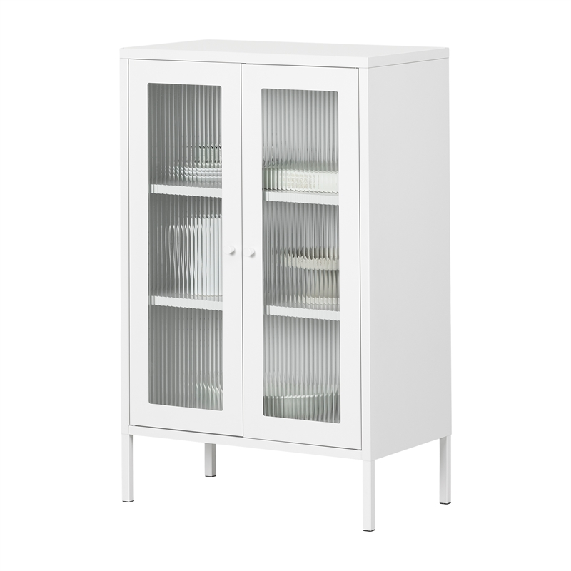 South Shore Eddison Storage Cabinet with Glass Doors  White